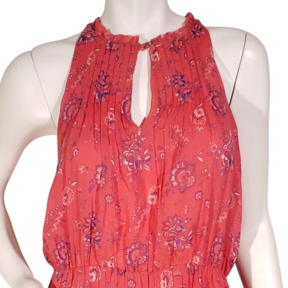 Joie Silk Midi Dress Red Floral Boho Tiered Keyhole Lined | Size M - Picture 2 of 6